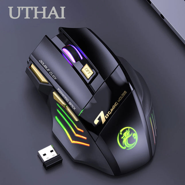 UTHAI GW-X7 Laptop Zubehör 7-Tasten Double Tap Free 2.4G Silent Wiederaufladbare Bunte Atemlicht Kabellose Gaming Maus