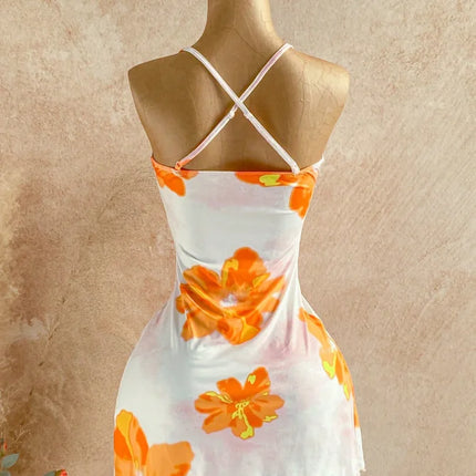 Women Halter Cowl Neck Floral Print Side Ruched Ruffle Hem Mini Dress 2026 Summer Tropical Beach Y2K Going Out Party Bodycon Dre