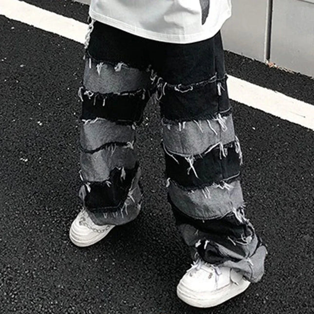 Amerikanische New High Street Antik Quasten Jeans für Herren, Dropped Wide Leg Hip Hop Lazy Long Pants