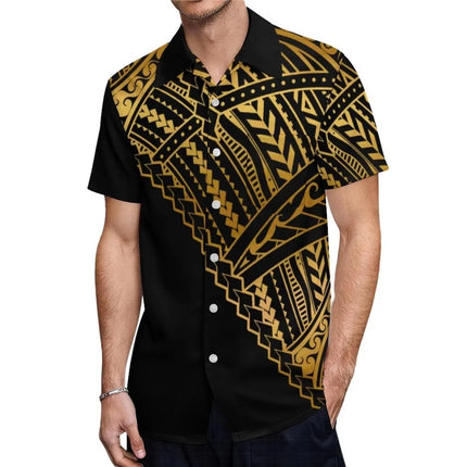 Men's Short Sleeve Shirt 2025 Fashionable Printed Collar Single-Breasted Cardigan Comfortable Casual Men's Clothing