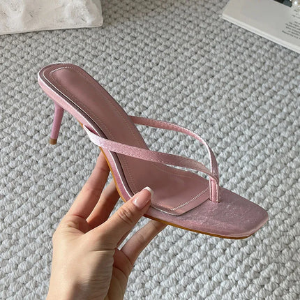 Spring Summer Women Heeled Slippers Sandals Pink Beach Female Flip flops Fashion Thin Heels Ladies Slippers Slides Shoes Pumps