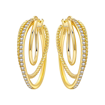 Original 2026 S925 Sterling Silver Zircon 18K Gold Lining Vintage Hoop Earrings for Women Birthday Party Wedding Gift Jewellery