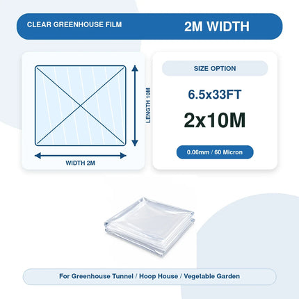 Size diagram and folded film for the 2x10M / 6.5x33FT greenhouse film