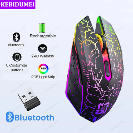RGB Gaming Mouse Bluetooth Mouse 2.4G Wireless Mouse Ergonomic 1600DPI 6 Mute Buttons Mouse For MacBook Tablet - product imag