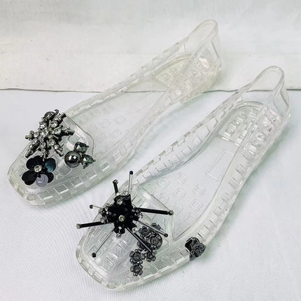 New Korean Ins Jelly Shoes Crystal Shoes Transparent Square Toe Clogs Summer Outdoor Commuting Lazy Slide Sandals