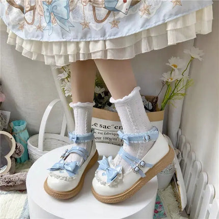 Mary Jane Women Shoes Round Toe Cute Bow Lace Japanese Style Lolita Ladies Footwears High Quality Fashion Korean Style Flats