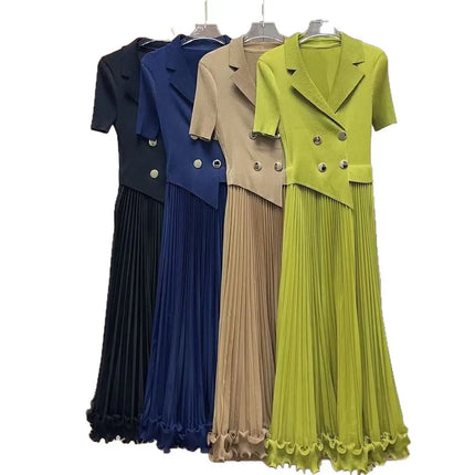 Miyake Hot-selling Pleated Dress 2025 New Summer Dress Women's Fashionable Foreign Style Fake Two-piece Waist Pleated Dress