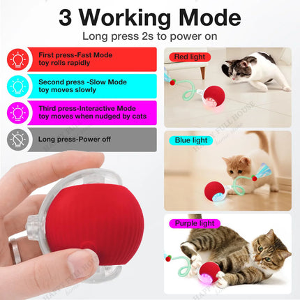 Cat Toys Interactive with 3 Play Modes, Automatic Cat Toys, Electric Moving Ball for Indoor Bored Kitten & Adult Cats
