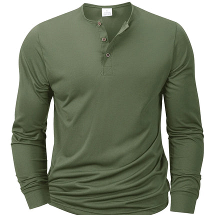 New Men's Henley T-shirts Long Sleeve Basic Casual Band Collar T Shirts Comfortable Soft Pullover Tops Male Tee