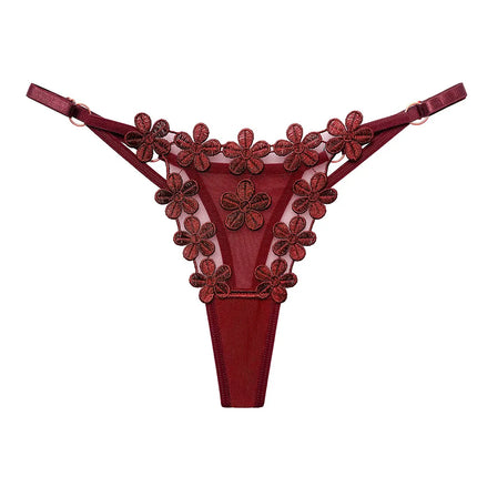European Style Exquisite Butterfly Embroidered Thong Girl's Sweet Flower Perspective Lingerie for Women's Sexy Adjustable Briefs