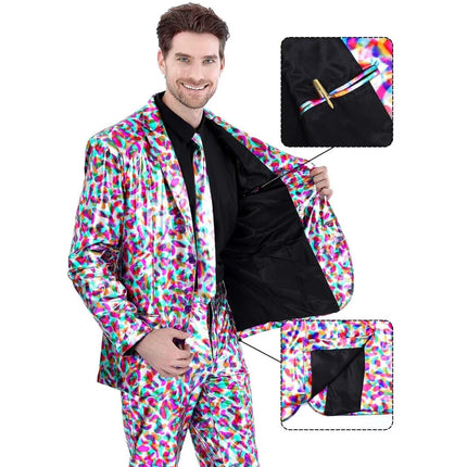 Mens Shiny Metallic Suits Performance Costume Adult Disco Suits Party Funny Jacket Pants with Tie Blazer Halloween Dress UP