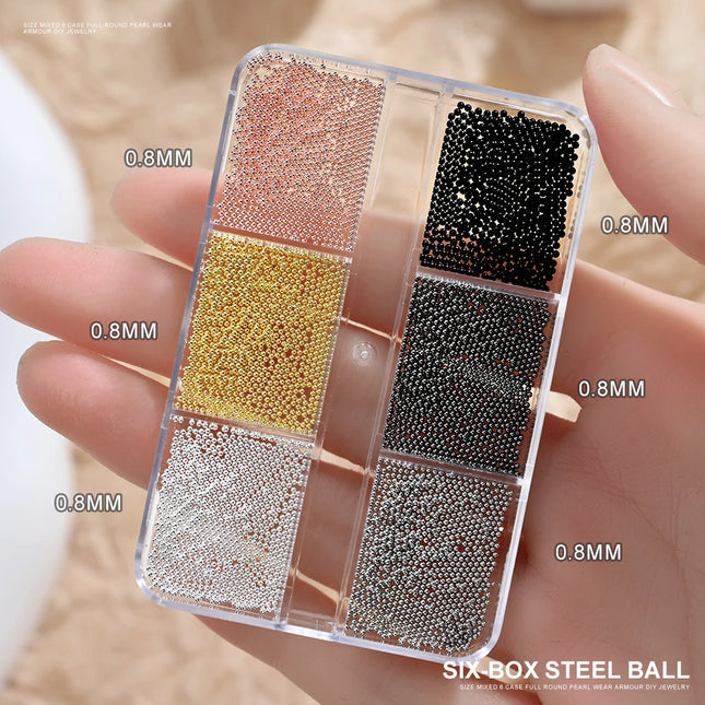 12 Rejillas Mini Cuentas de Caviar Decoraciones de Uñas Bolas de Metal Oro/Plata Micro Bolas Encantos de Uñas Pluma Magnética Bolas de 0.5~3mm Joyería de Uñas