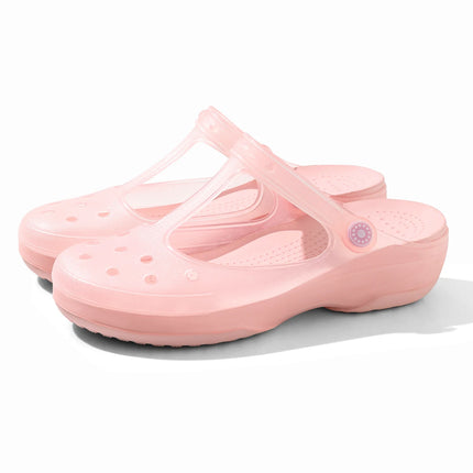 TPU Women's Hole Shoes Wrap Toe Thick Bottom Outdoor Slippers Non-Slip Breathable Beach Indoor Slippers