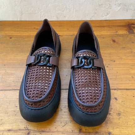 black brown casual business loafers man platform shoes sandals woven shoe man slip on mules half shoes for man