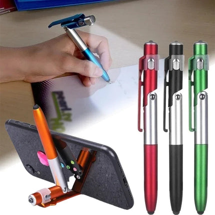 4 In 1 Multifunction Ballpoint Pen with LED Light Fold Phone Holder Night Read Writing Pencil Office School - product image f