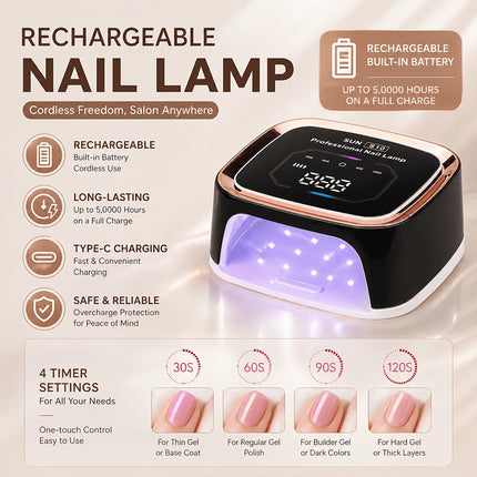 Rechargeable UV LED Nail Lamp Professional Cordless Gel Polish Drying Lamp For Manicure With Nail Care Tool Kit as Gift