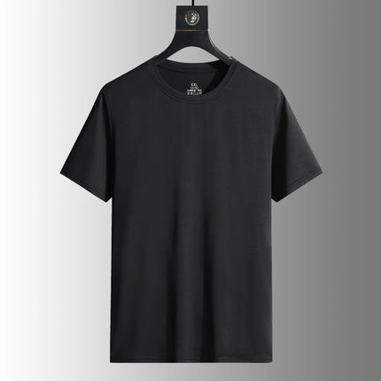 Summer Men's Silk Ice Round Collar T-shirt, Simple Running Fitness Suit, Breathable Thin T-shirt, Quick Dry T-shirt, Summer Tees