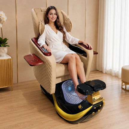 Professional Nail Salon Pedicure Massage Chair, Reclining Foot Spa Chair with Side Manicure Tray & Foot Rest Equipment Furniture