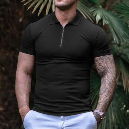 Mens Quick Dry Short Sleeve Polo Shirt Plain Compression Tight Sportswear Gym Fitness Trainer Polos Trainning Exercise Shirts