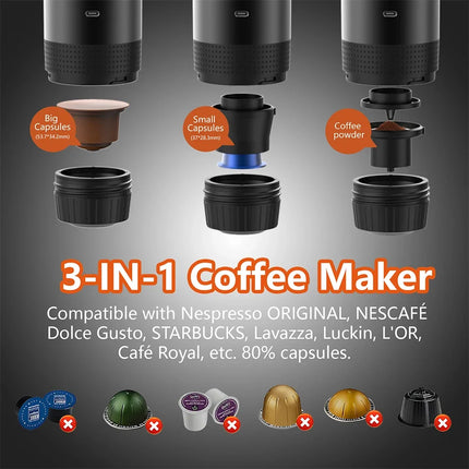 Electric Coffee Machine Travel Handy 3 In1 Espresso Portable Coffee Espresso Maker Machine Cafe Portable Capsule Coffee Machine