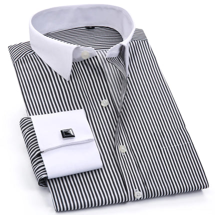 Men's Spread Collar French Cuff Dress Shirt Long Sleeve Formal Business Buttons Male Wedding Shirts Regular Fit Cufflinks Shirt