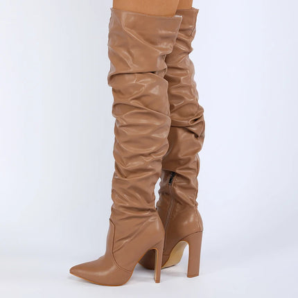 Women Pointed Side Zipper High Heel Boots Stylish Over The Knee Long Boots for Office Banquet Nightclub Party Wedding Catwalk OL
