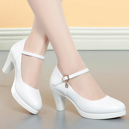 6.5cm Breathable Fashion Soft Leather Silver Red Wedding Shoes Woman Med Block Heels 2026 Platform Pumps Women for Office Mom