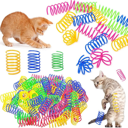 4Pcs Cat Spring Toy, Cat Spiral Toys Interactive for Indoor Colorful Cats Plastic Springs Coil for Kitten Hunting Swatting