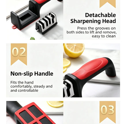 Kitchen 3/4-Segment Knife with Gift Sharpener Household Multi-Functional Hand-Held 3/4-Purpose Black Sharpening Stone