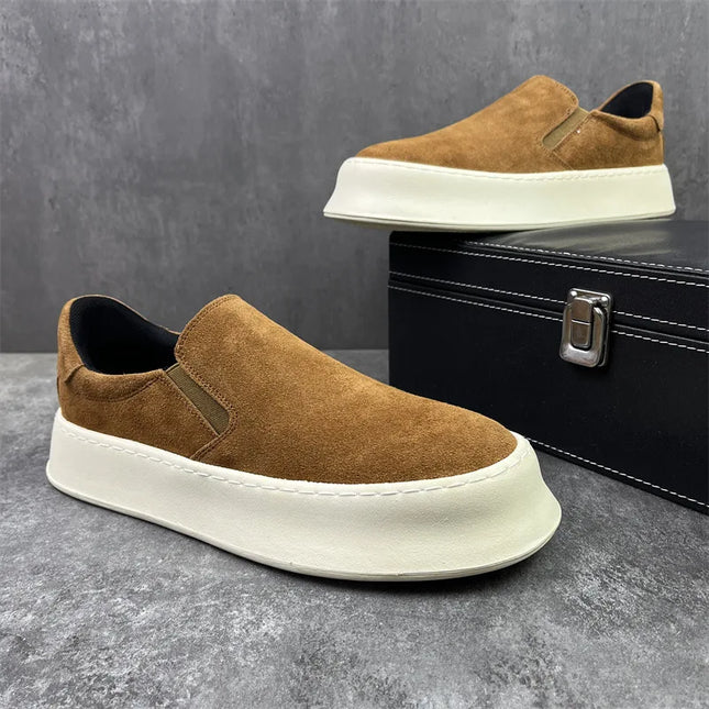 Men's Casual Shoes Spring Autumn Winter Low Top Slip-On Fashion Leather Thick Bottom Heightening Soft Insole Lightweight