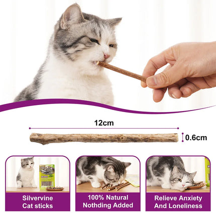 Silvervine Sticks for Cats, 10PCS Kitten Toys Catnip Toys Kitty Chew Toys Wooden Stick Kitten Teething Toys Suitable for Cats