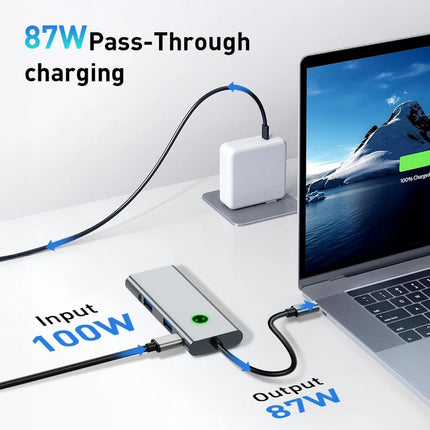 7-in-1 USB C Hub 4K60Hz HDTV One-Tap Screen Off 2xUSB-A 3.2 10Gbps 2xUSB-C 3.2 10Gbps PD 100W Aluminum for Laptop Home Office