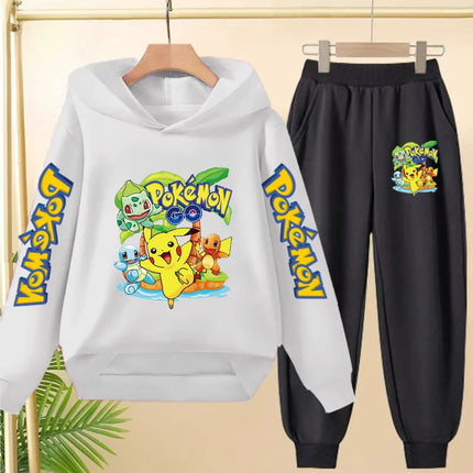 Children Kawaii Pokemons Long sleeves Hoodie Boy Girl 3-12Yrs Clothing Pikachu Sweatshirt Top+Pants Two-piece Casual Jogging Set