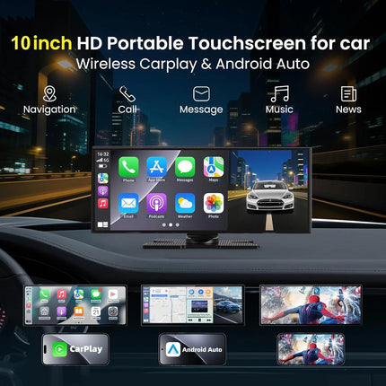 CAIXI Dash Cam 4K 7 10.26 inch Car DVR Wireless Carplay Android Auto GPS Navigation Video Recorder Dashboard Dual Lens Reversing