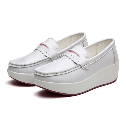 STRONGSHEN Women Platform Wedges Casual Shoes Loafers Soft Nurse Work Shoes Breathable Comfortable Non-slip White Nursing Shoes