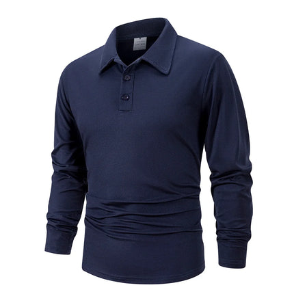 Spring Men's Business Casual Long Sleeved Polo Shirt Solid Color Fashionable Breathable Comfortable Social Business Polos Male