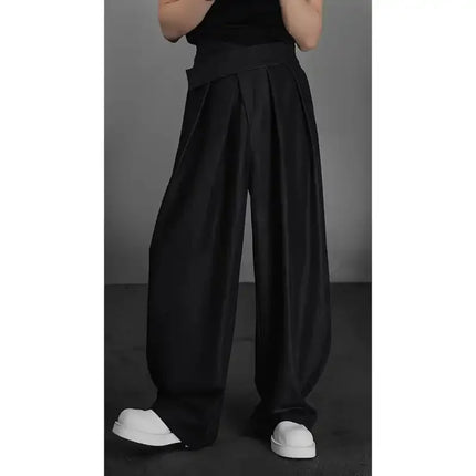 Men's Avant-Garde High Waist Wide Leg Trousers Pleated Drapey Fabric Casual Loose Fit Pants