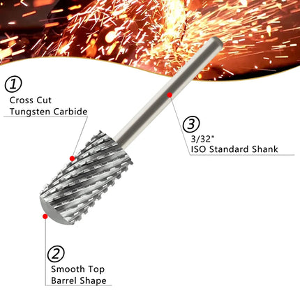 1pc 6.6mm Smooth Top Large Barrel Nail Drill Bits Safety Carbide Bit Milling Cutter For Manicure Remove Gel Accessories