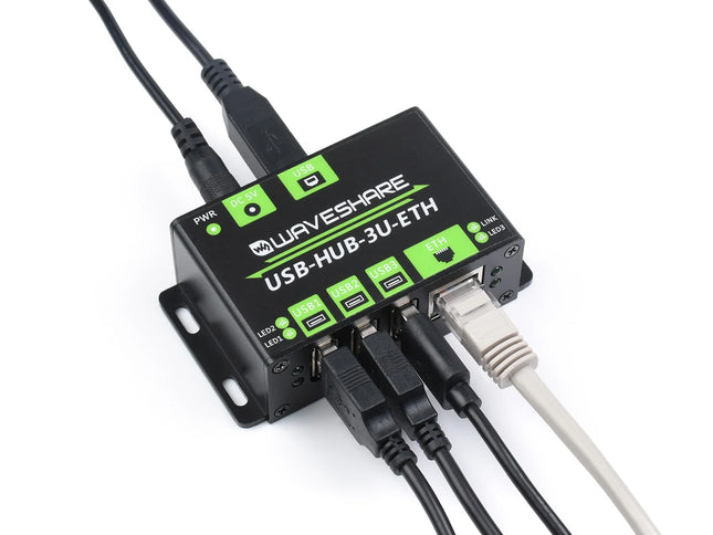 Waveshare Industrieller, multifunktionaler USB-HUB mit 3x USB-Ports + 100M Ethernet-Port, stabil und reibungslos