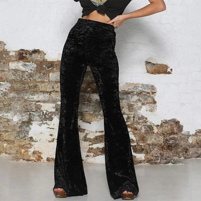 Vintage Samt-Hose mit weitem Bein für Damen, koreanische Streetwear, sexy High-Waist-Hose, lässige Velours-Hose in Rot Schwarz, Schlaghose