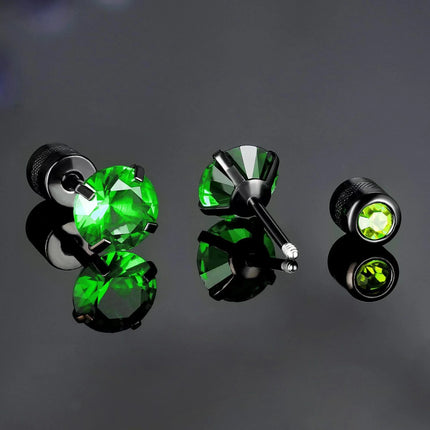 1 Pair Simple Fashion Green Cubic Zirconia Titanium Stainless Steel Cartilage Spiral Stud Earrings for Men Women Daily Jewelry