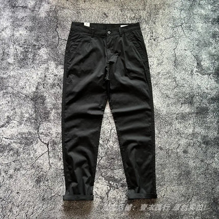 2025 Summer New American Retro Thin Micro Elasticity Casual Pants Men's Simple 98% Cotton Slim CHINO Business Straight Trousers