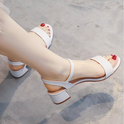 Women's Summer French Elegant Open-Toe High Heel Sandals Simple and Versatile Anti-slip Rubber Sole Chunky Heel Dress Sandals