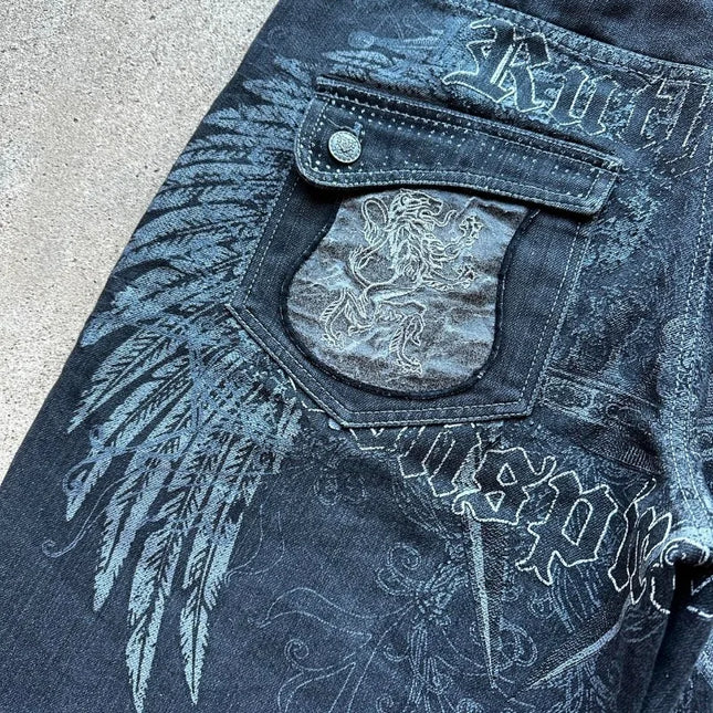2025 Sommer Neue Mode Oversized Print Casual Denim Shorts Herren Y2K Harajuku Vintage Hip Hop Casual Joker Paar Hosen