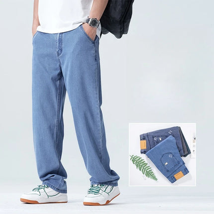 2026 Spring/Summer New Ice Silk Loose Denim Fashionable Sports Casual Pants for Men, Loose and Droopy Wide-Leg Pants