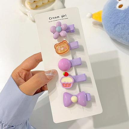 5PCS/Set Cute Cartoon Baby Girl Hair Clips Sweet Flower Bow Sided Clips Bangs Clips Kids Barrettes Hair Accessories