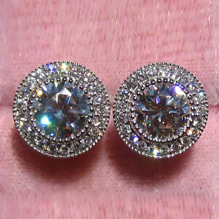 1pair Bridal Korean Style Earrings With Sparkling Round Stone & Full Drill Design, Elegant & Delicate Casual. Valentine's Day Accessories