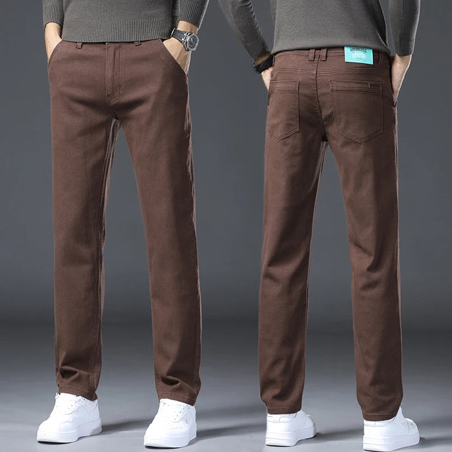 Pantalones vaqueros de hombre de estilo clásico, 3 colores, otoño, slim, marrón, alta calidad, casual de negocios, de mezclilla elástica, pantalones de marca para hombre