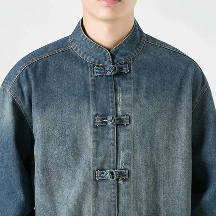 Chinese Style Denim Jacket Men Streetwear Oriental Clothes Autumn Male Jeans Coat Vintage Fashion Hip Hop Loose Outwear