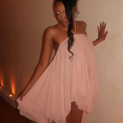 Halter Dress Asymmetrical Hem Bandage Sleeveless Backless Solid Beach Party Sexy Summer Trend Bodycon